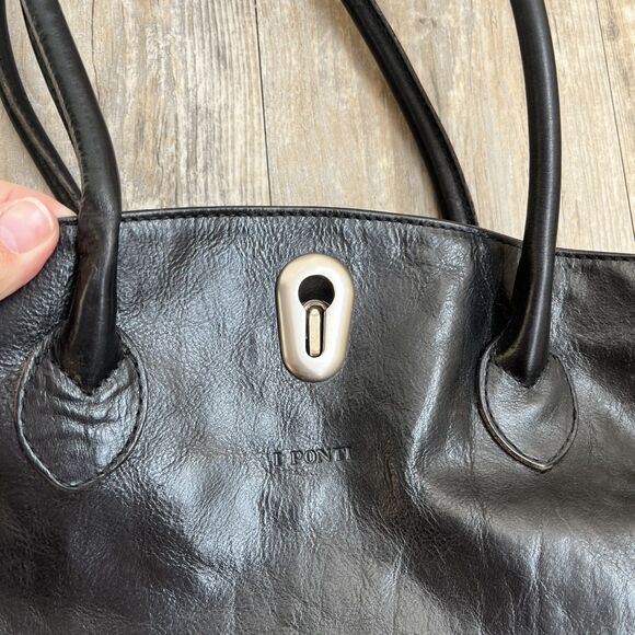 I Ponti Firenze Shoulder Bag Black Genuine Italian Leather - Picture 12 of 14